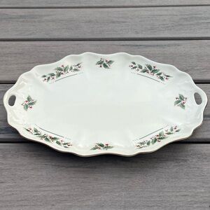Vintage Caldor Porcelain Ware; 14in Oval Platter; Holly Yuletide Design; In Box